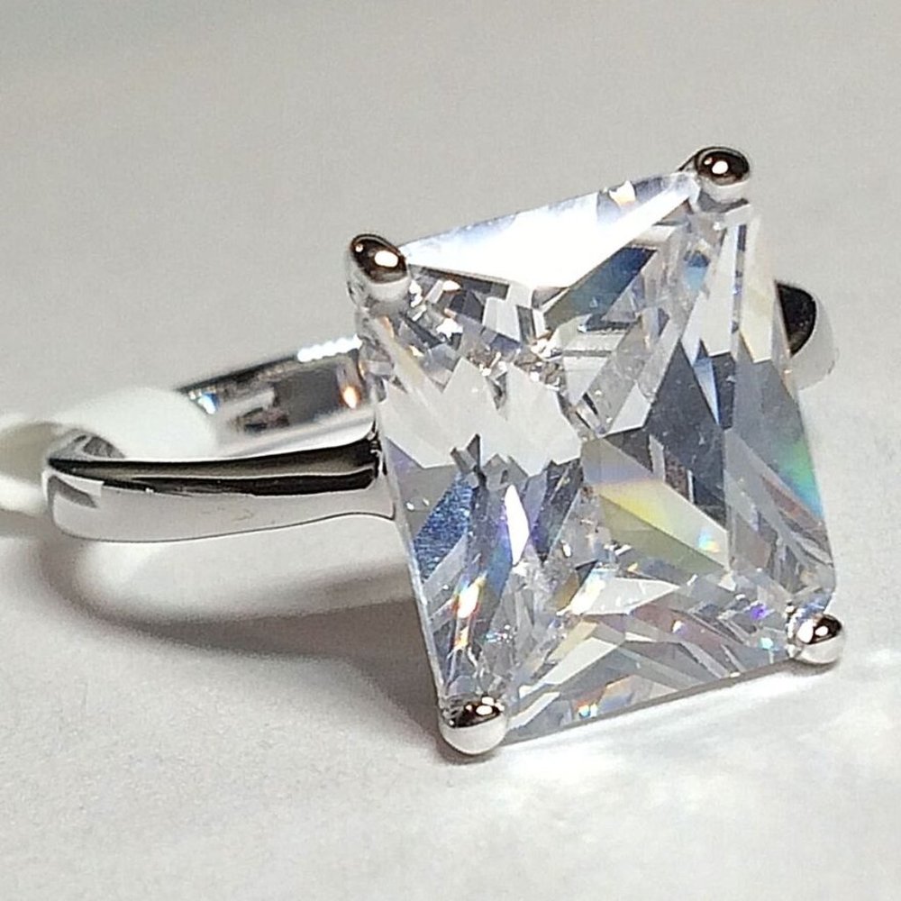 Princess Cut Cubic Zirconia Cocktail Ring Size 10 Silver Rhodium Plated